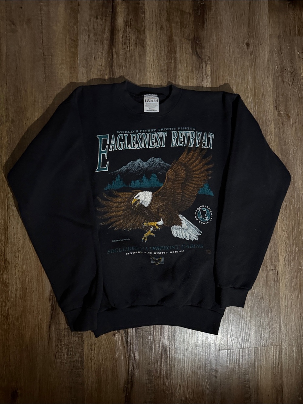Vintage Tultex Black Crewneck Sweatshirt with Eagle Graphic